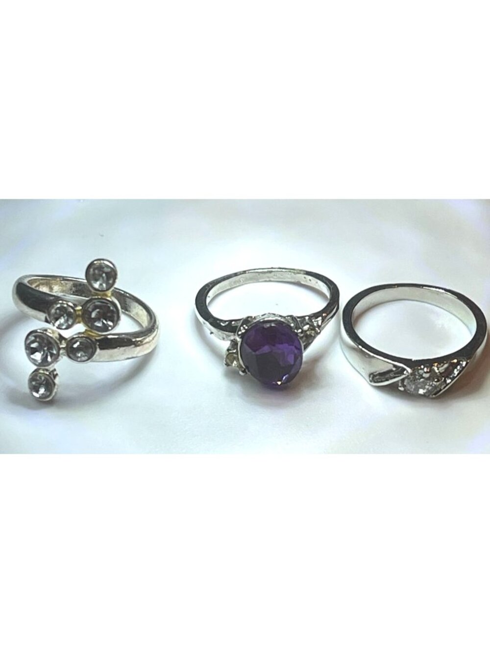 Vitg 90s Silver Tone Fashion Ring Lot Crystal Cluster Faux Amethyst Solitaire 6